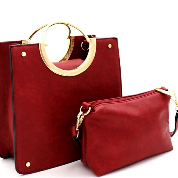 Handbags - Metal Round Handle Accent 2 in1 Structured Satchel